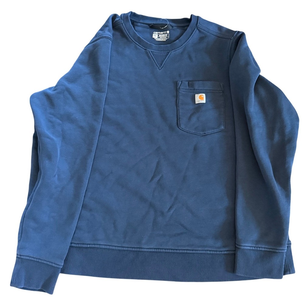 Carhartt Mens Relaxed Fit Pocket Sweatshirt XXL 2XL Navy Sweater Workwear Chore